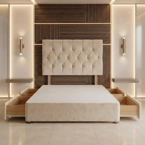 Bed Centre Ziggy Plush Single Divan Base 30" Headboard, Ivory, 0 Draw