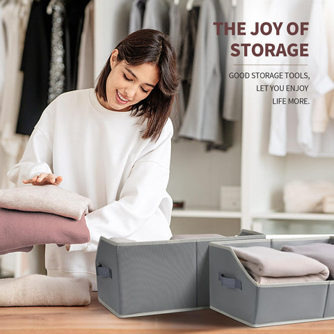 Homsorout Fabric Storage Boxes - 4 Pack Large Open Wardrobe Organiser Grey