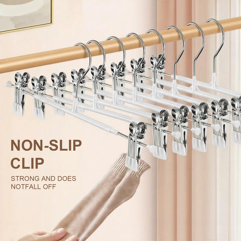 OAMCEG 12 Pack Trouser Hangers - Adjustable Non-Slip Clips, Stainless Steel Metal Skirt & Trousers Hangers