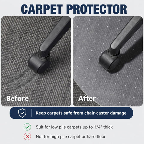 Thickened Office Chair Mat for Carpet, 100×100cm Round, 3mm Thick Clear Heavy Duty Floor Protector with Anti-Slip Particles for Office & Home