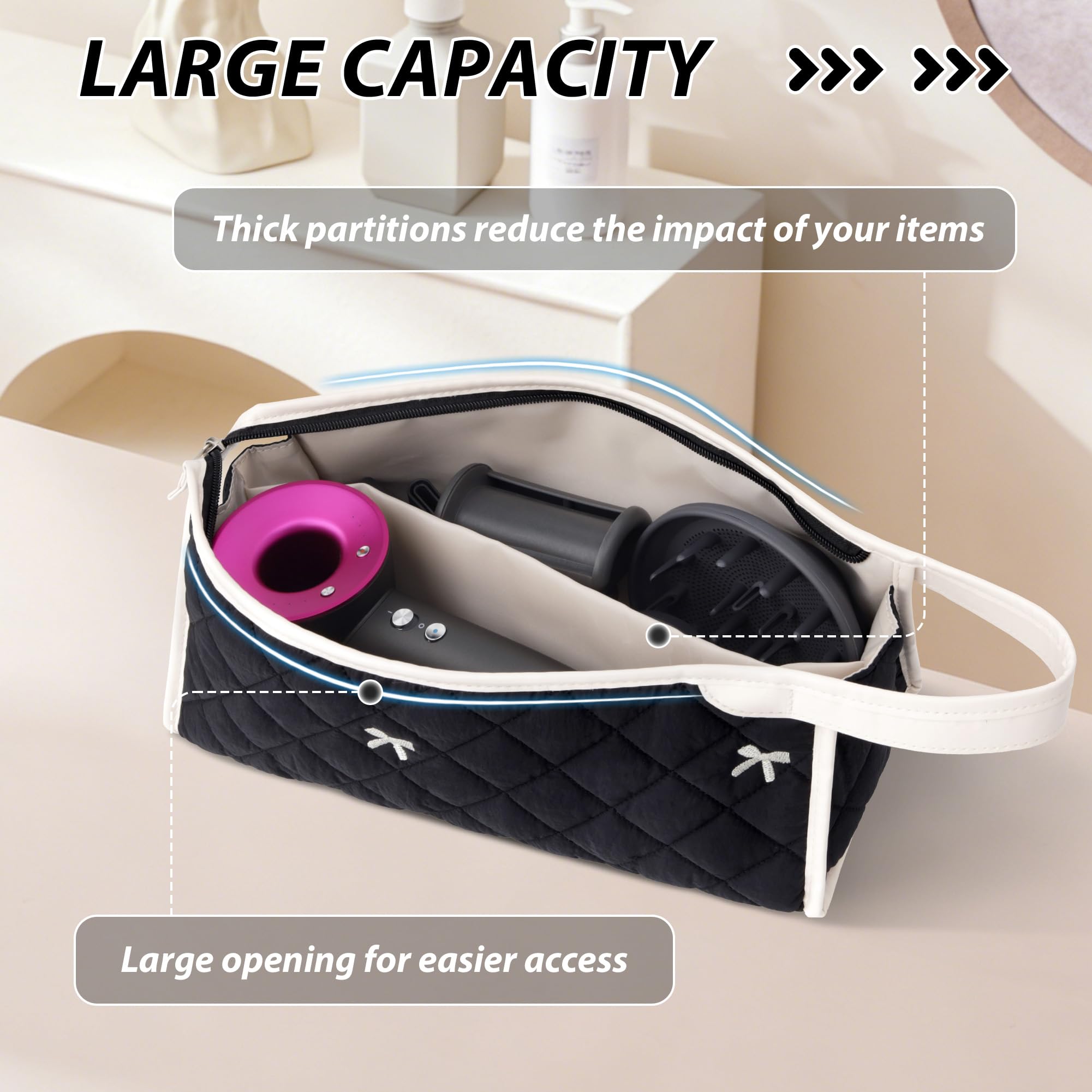 Linpr Travel Organizer Bag Compatible with Dyson Hair Dryer, Bow Black
