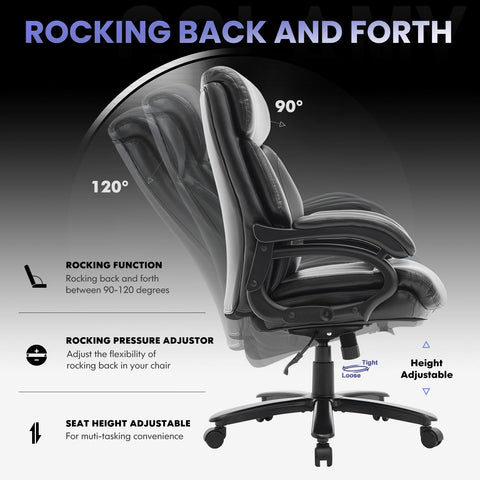 COLAMY Big and Tall Office Chair 400lbs, PU Leather Executive Office Chair for Heavy People