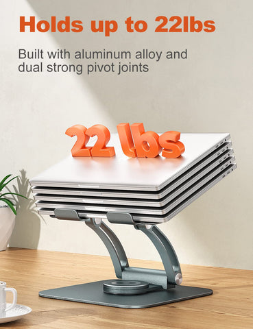 tounee Adjustable Laptop Stand for Desk, Ergonomic Holder with 360° Rotating Base, Portable Aluminum Computer Stand Laptop Riser Compatible with Air