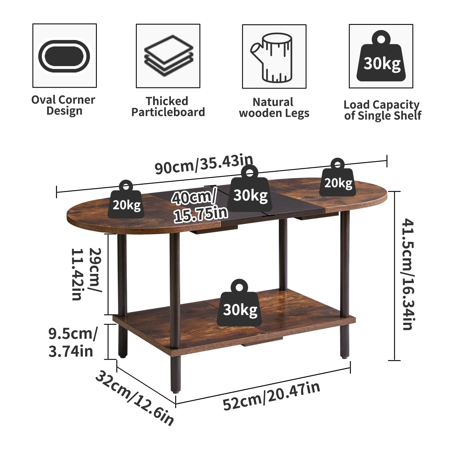 Aibiju Coffee Table, Oval Center Table, Industrial Side Tea Table for Living Room Home Furniture, 35x16x17inch Modern Style