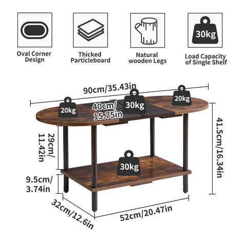 Aibiju Coffee Table, Oval Center Table, Industrial Side Tea Table for Living Room Home Furniture, 35x16x17inch Modern Style
