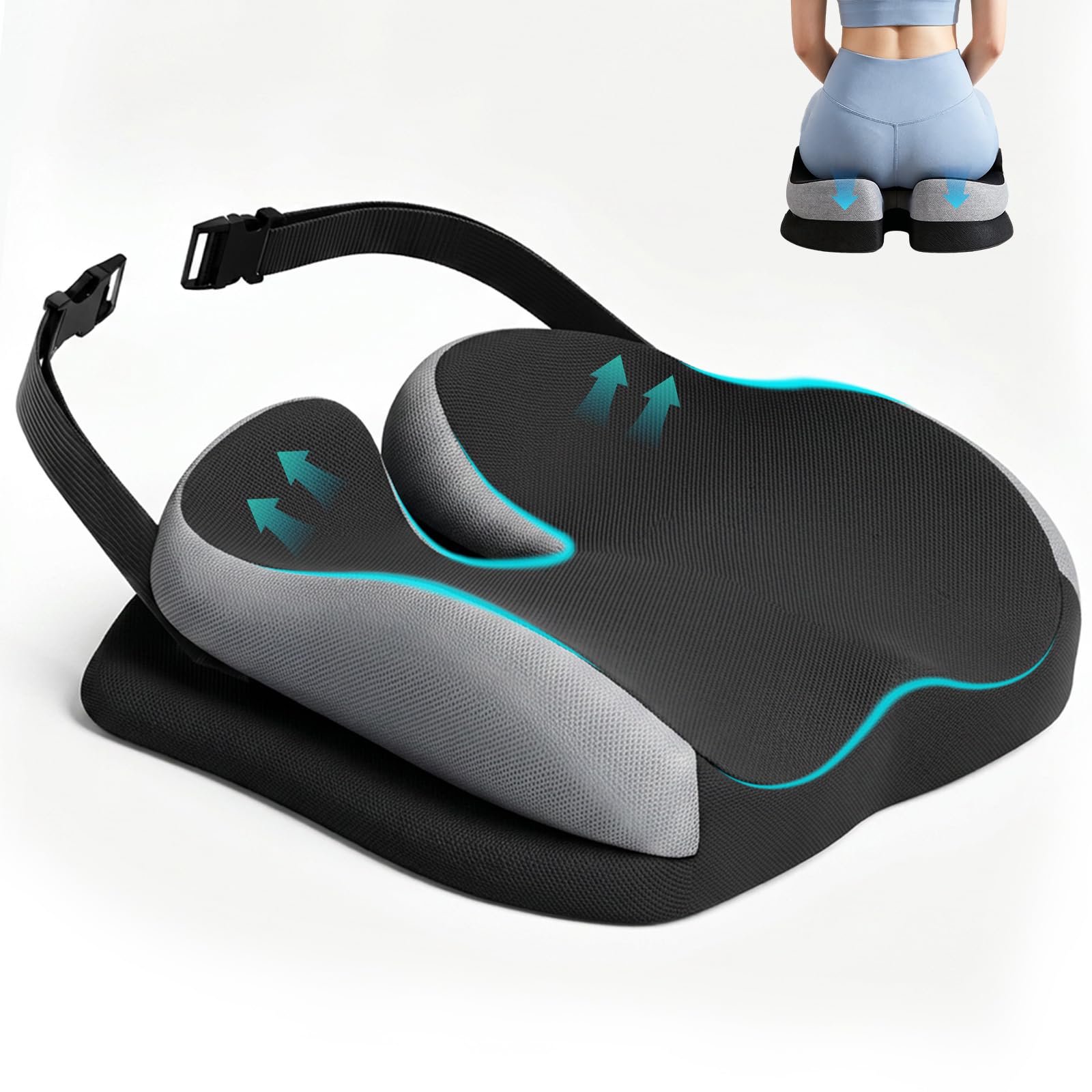 zxevg Coccyx Cushion Memory Foam Non-Slip Black