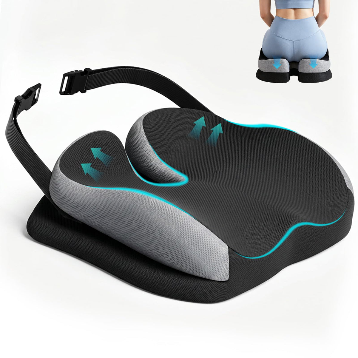 zxevg Coccyx Cushion Memory Foam Non-Slip Black