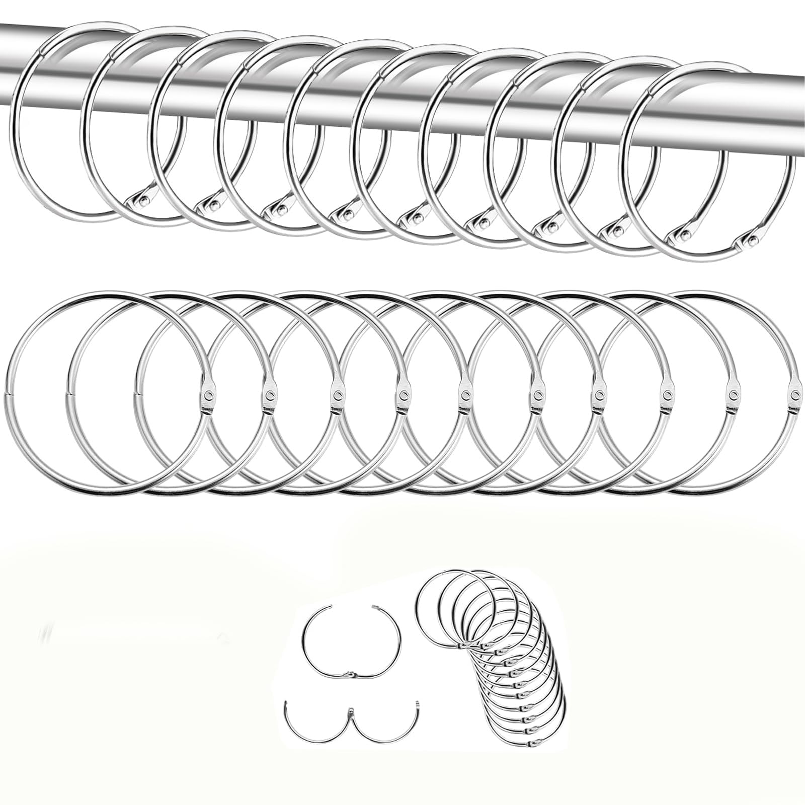 Curtain Rings,20 Pieces Black Shower Curtain Rings Rustproof Metal Shower Curtain Hooks Smoothly Round Shower Rings Curtain Rings Metal for