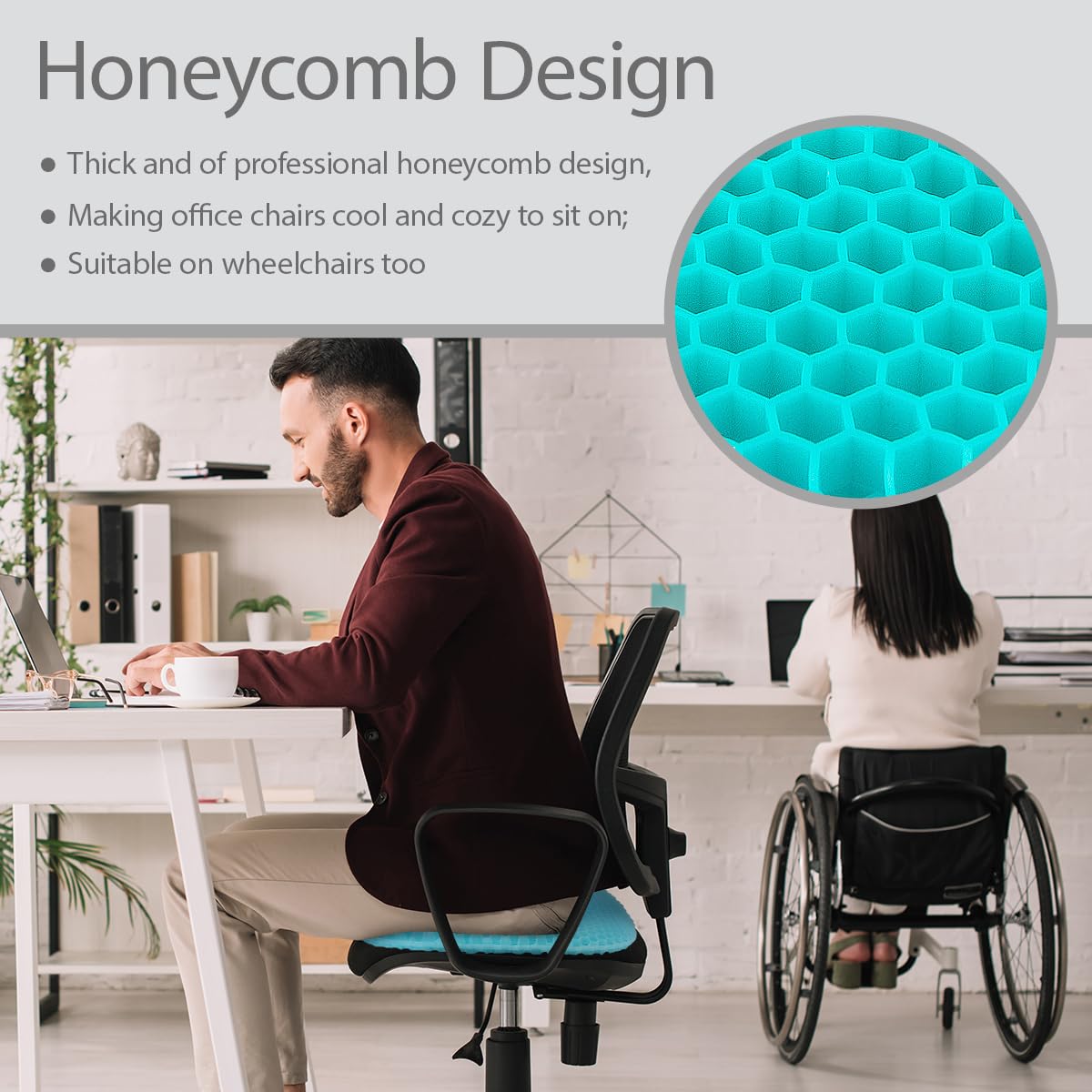 Honeycomb Gel Seat Cushion Wavy Bump Design 17x16-Inch Large Cooling Sitting Pillow for Long Sitting, Pain Relief Cushion for Wheelchair