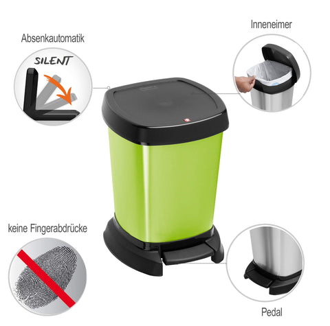 Rotho, Paso, Waste bin 6l for the bathroom with pedal and lid, Plastic (PP) BPA-free, green/metallic, 6l (23,4 x 21,9 x 29,2 cm)