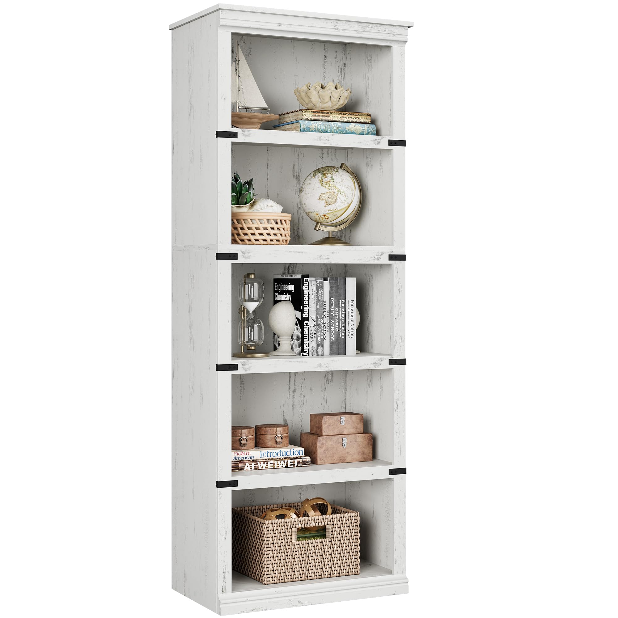 5 Tier Bookcase, Farmhouse Book Shelf with Storage Open Display Bookshelves, Book Case Wooden 5 Shelf Bookcase Home Decor Furniture for Home Office