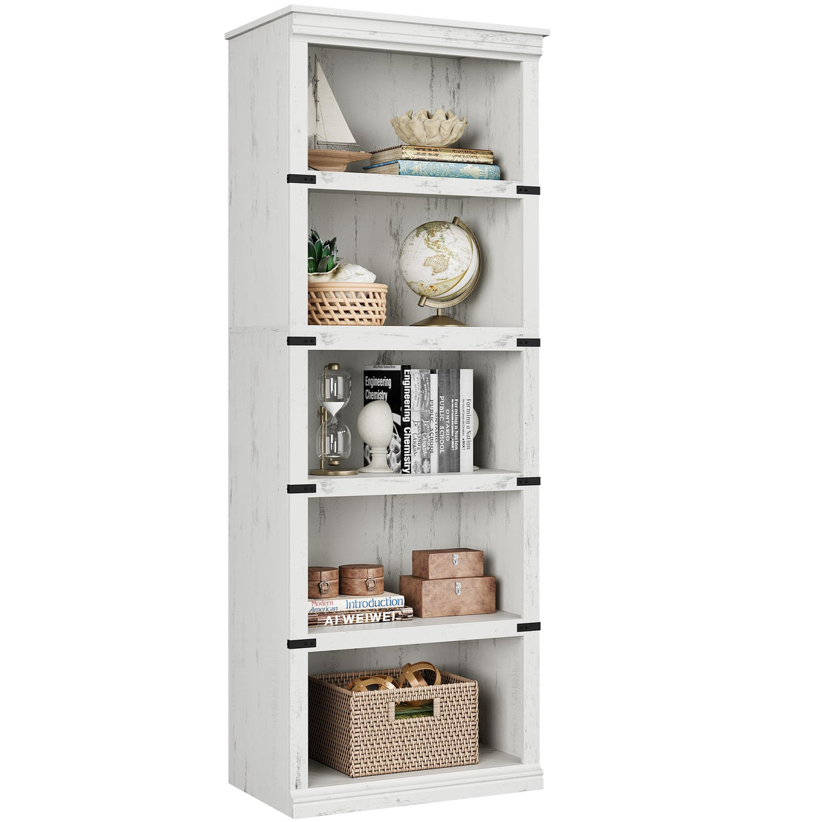 5 Tier Bookcase, Farmhouse Book Shelf with Storage Open Display Bookshelves, Book Case Wooden 5 Shelf Bookcase Home Decor Furniture for Home Office