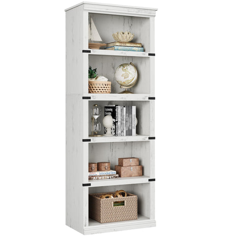 5 Tier Bookcase, Farmhouse Book Shelf with Storage Open Display Bookshelves, Book Case Wooden 5 Shelf Bookcase Home Decor Furniture for Home Office