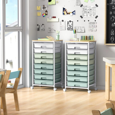 SYKIARIOL 8-Drawer Storage Trolley Rolling Cart with Lockable Wheels, Green