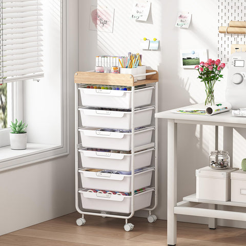 SYKIARIOL 6-Drawer Storage Cart, White