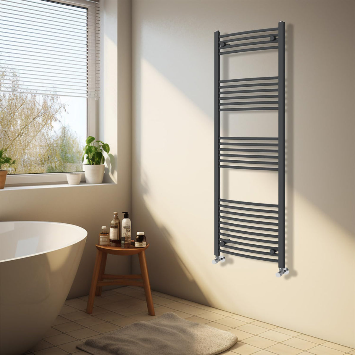 NRG Anthracite Heated Towel Rail Curved Designer Radiator - 1600×500mm