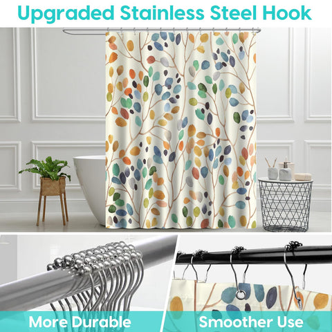 Amaredom Floral Shower Curtain with 12 Metal Hooks - 183 x 183 cm