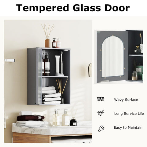 RELAX4LIFE Bathroom Wall Cabinet, Wall-Mounted Storage Cupboard with Tempered Glass Door and Adjustable Shelf