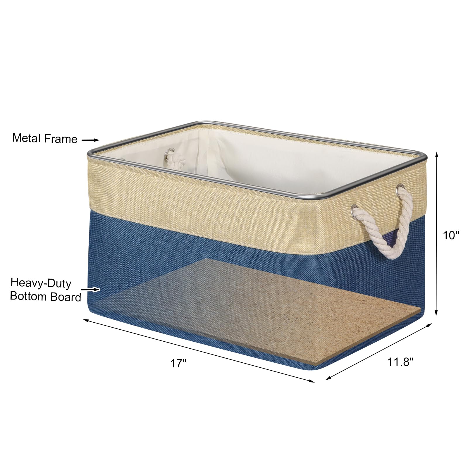 Univivi Canvas Storage Boxes 17in Fabric Storage Baskets Navy, Set of 4