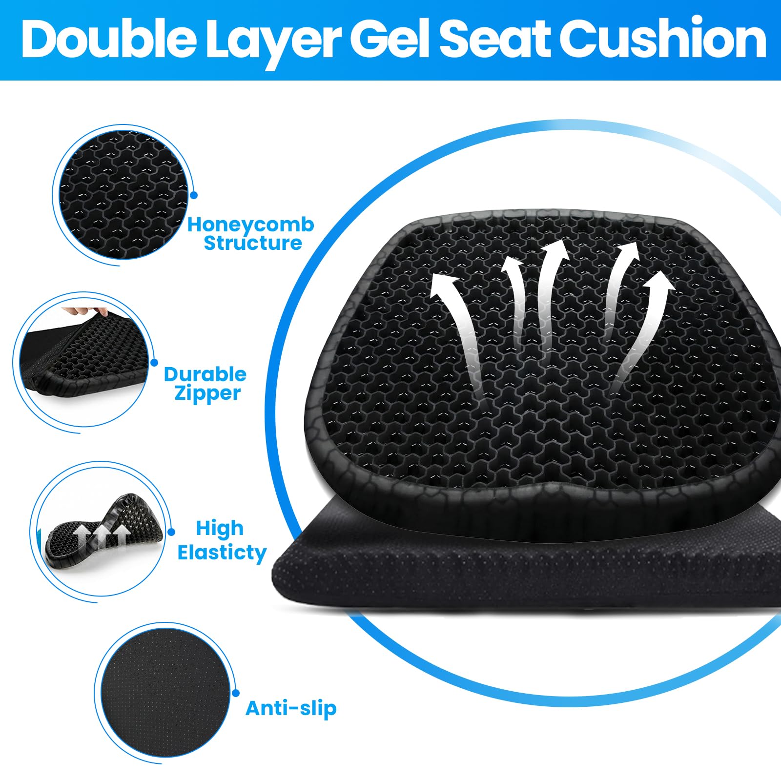 Wenisuow Gel Cushion for Sitting, Thick Gel Seat Cushion with Cover, Black