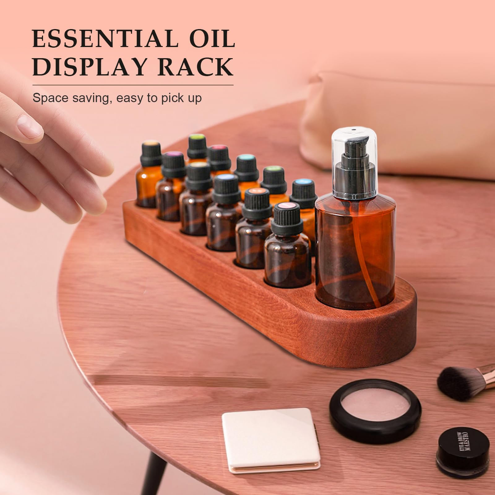 Wisnewth Wooden Essential Oil Holder with 13 Holes (3cmx12 & 5cmx1), Retro Desktop Display Rack for Bathroom Vanity Desk Organizer