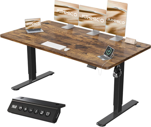 JUMMICO 160x70cm Electric Standing Desk with USB Charging Height Adjustable Desk with Sedentary Reminder Stand Up Desk with Splice Board for Home