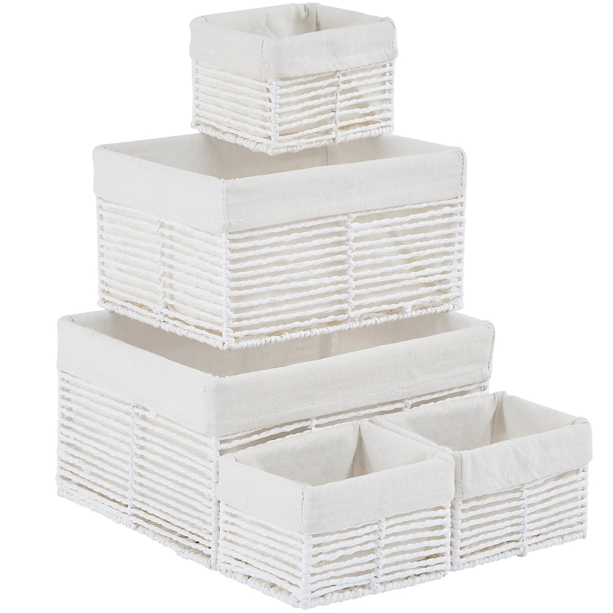 Vagusicc Wicker Storage Basket, Set of 5 Hand-Woven Display Hamper Basket, Nesting Natural Wicker Organizer Baskets, Storage Boxes Bin