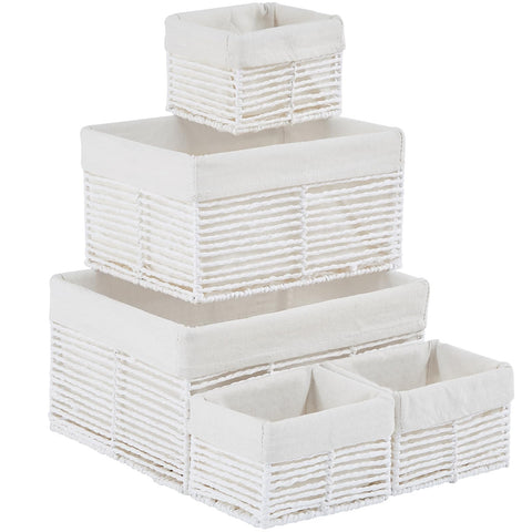 Vagusicc Wicker Storage Basket, Set of 5 Hand-Woven Display Hamper Basket, Nesting Natural Wicker Organizer Baskets, Storage Boxes Bin