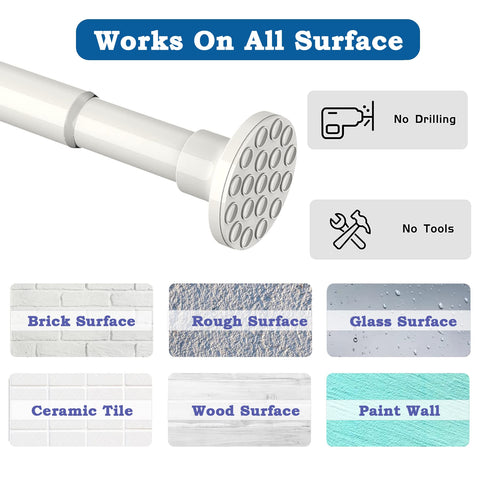 2PCS Curtain Pole No Drill Extendable Shower Curtain Rail Extra Long Shower Rail Anti-Slip Curtain Rod for Living Room,Bedroom