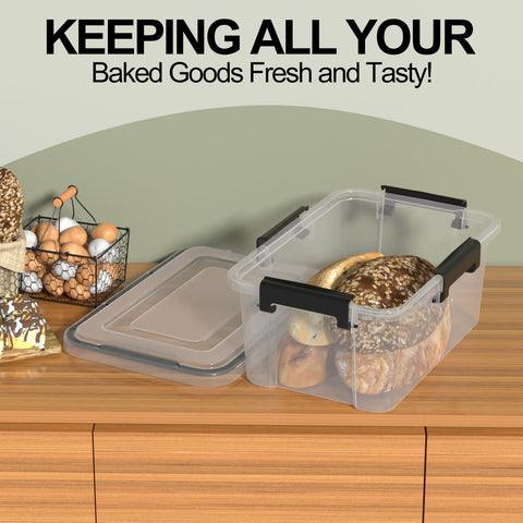 Parlynies 10 L Airtight Clear Plastic Storage Box, Stackable Storage Bin with Seal Lid, 2 Packs