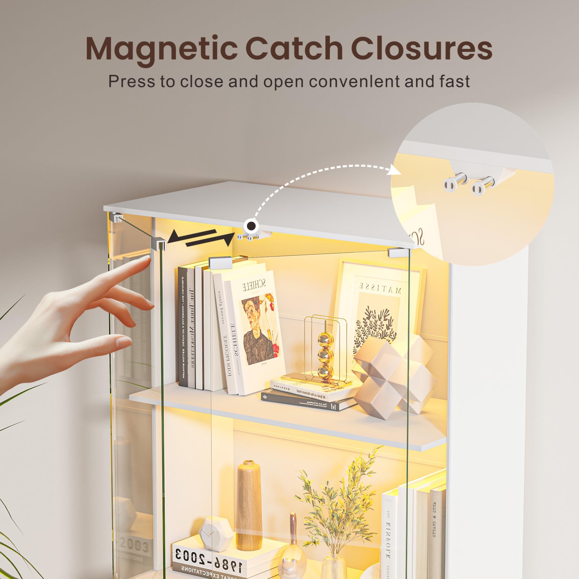Gurexl Display Cabinets with Lockable and Glass Door for Collectibles,White