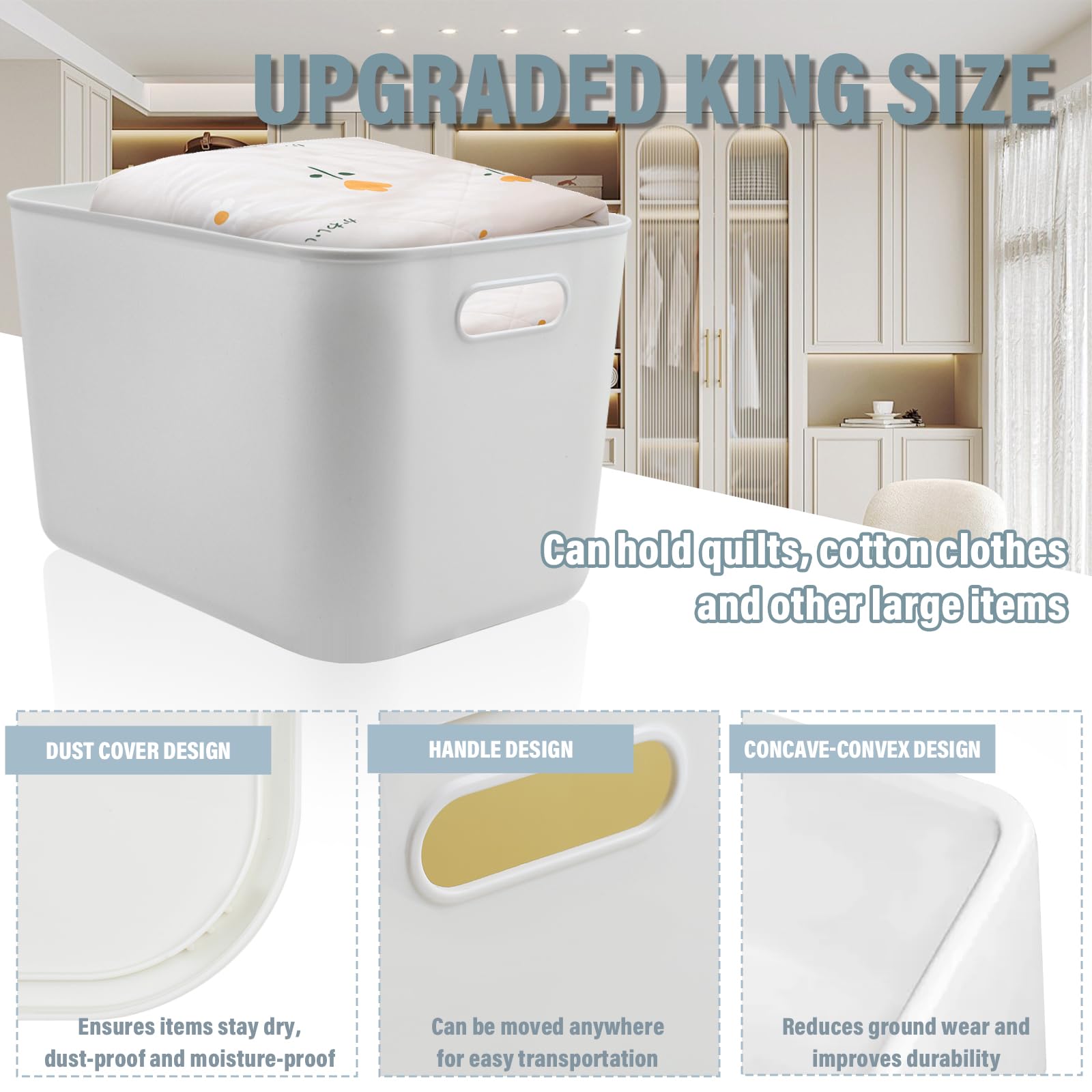 MaxEarn 4Pcs Plastic Storage Boxes with Lids, 23L Stackable Storage Baskets with Handles, 37x26x24cm Cupboard Organiser