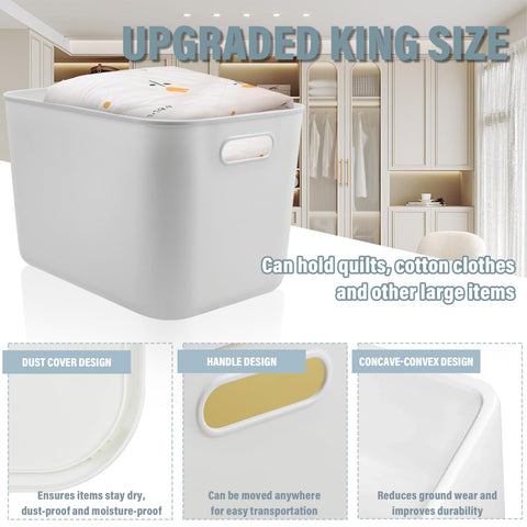 MaxEarn 4Pcs Plastic Storage Boxes with Lids, 23L Stackable Storage Baskets with Handles, 37x26x24cm Cupboard Organiser