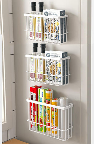 EigPluy 3 Pieces Kitchen Cabinet Door Storage Box, Self-Adhesive Storage Box, Wall Mounted Metal Storage Boxes,Cabinet/Bathroom/Fridge Small Items