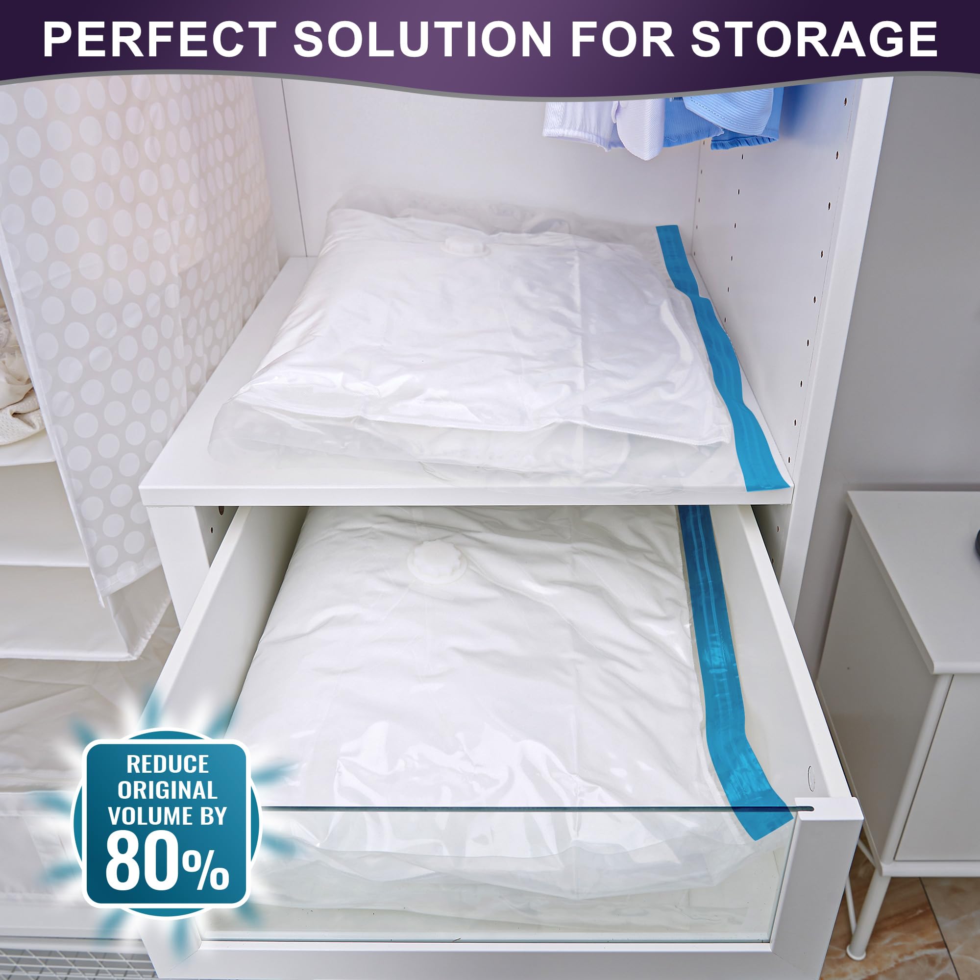Oumaru Vacuum Storage Bags for Clothes, Vacuum Bags, Space Saver Bags for Clothes, Duvets and Pillows, Hand Pump Included, 20 Combos