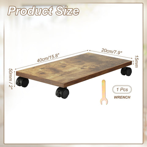 PATIKIL 8x16in PC Stand, Computer Tower Stand Wood CPU PC Holder Under Desk Mobile Cart 4 Caster Wheel for Floor Carpet Tower ATX Case Printer Potted
