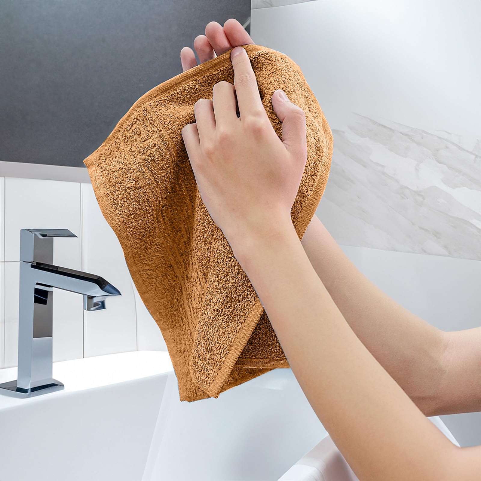 nice homeit Set of 6 Face and Hand Towels 40 x 60 cm – Bath Towels in 100% Ring-Spun Cotton – Extra Soft and Absorbent, Made in Italy (Orange)