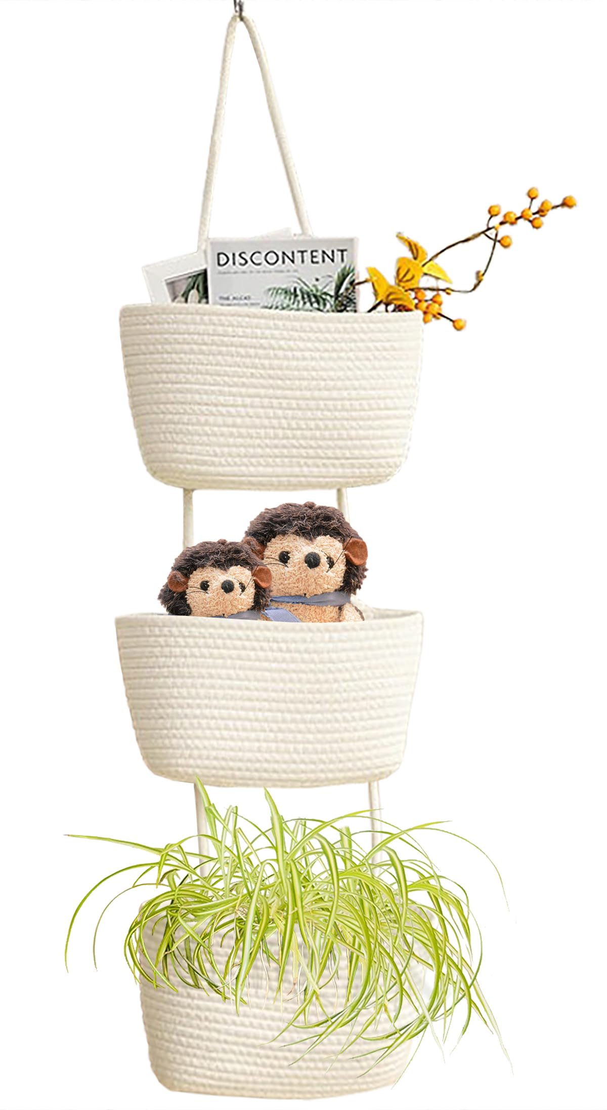 AARAINBOW Wall Hanging Cotton Baskets, Large 3 Tier Decorative Hanging Baskets for Wall Door, Boho Nursery Wall Basket for Organizing