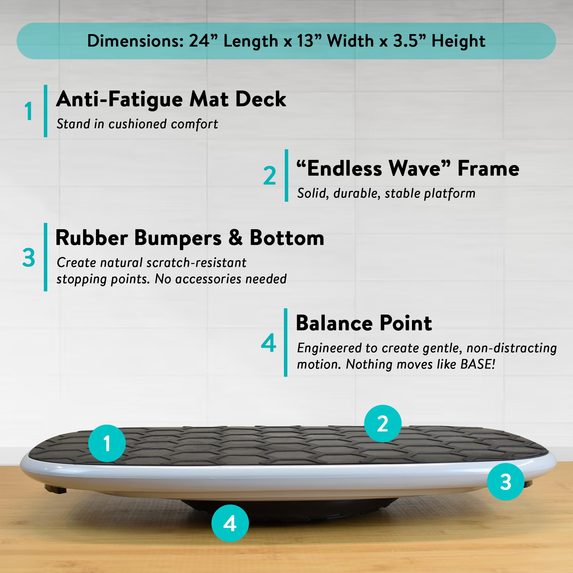 BASE Standing Desk Balance Board – Office Wobble Board with Anti-Fatigue Mat gentle balance board standing desk mat balancing board rocker board