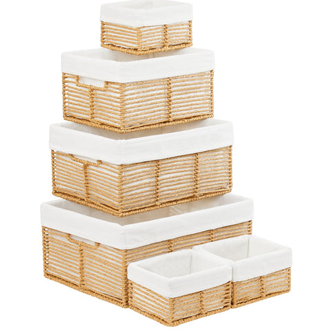 Vagusicc Wicker Storage Basket, Set of 6 Hand-Woven Display Hamper Basket with Handle, Wicker Basket for Shelves Closet