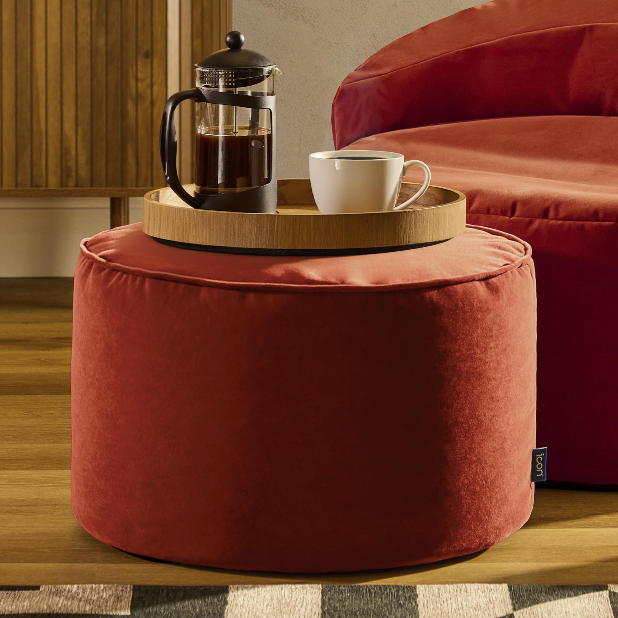 icon Milano Velvet Large Bean Bag Footstool with Filling Included, Red