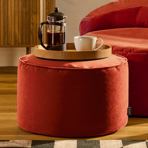icon Milano Velvet Large Bean Bag Footstool with Filling Included, Red