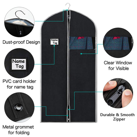 URMI Suit Bag, Breathable 60 x 100cm (5 PCS) Garment Bags Clothes Bags for Storage with Clear Window Dust Moth Proof Dress Bags Protector for Suit