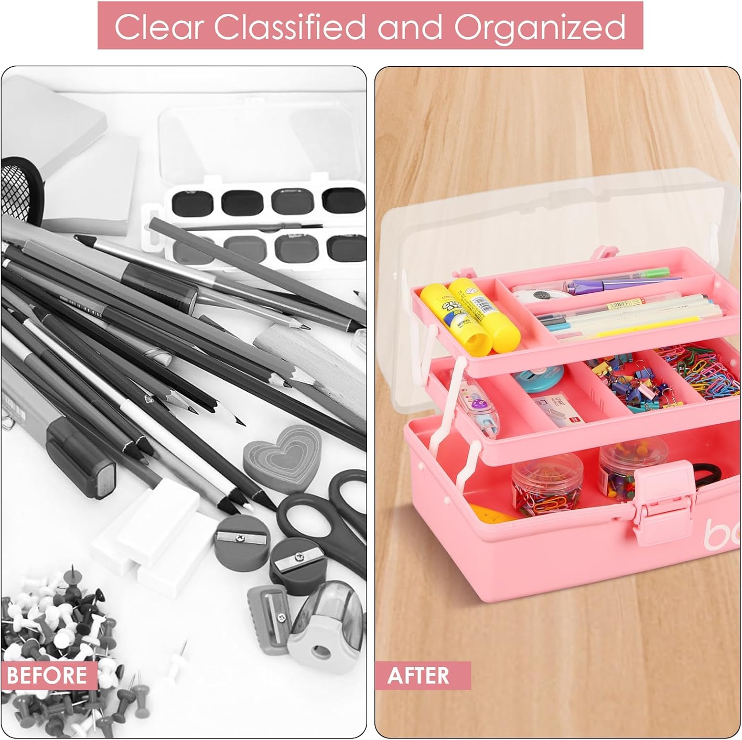 Yekolau 3 Layer Craft Storage Box, Plastic Multipurpose Storage Box with Compartments,Tool Box Arts and Crafts Organiser Box with Handle, for Sewing