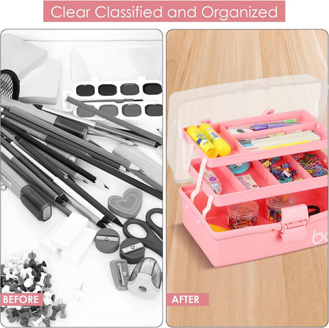 Yekolau 3 Layer Craft Storage Box, Plastic Multipurpose Storage Box with Compartments,Tool Box Arts and Crafts Organiser Box with Handle, for Sewing