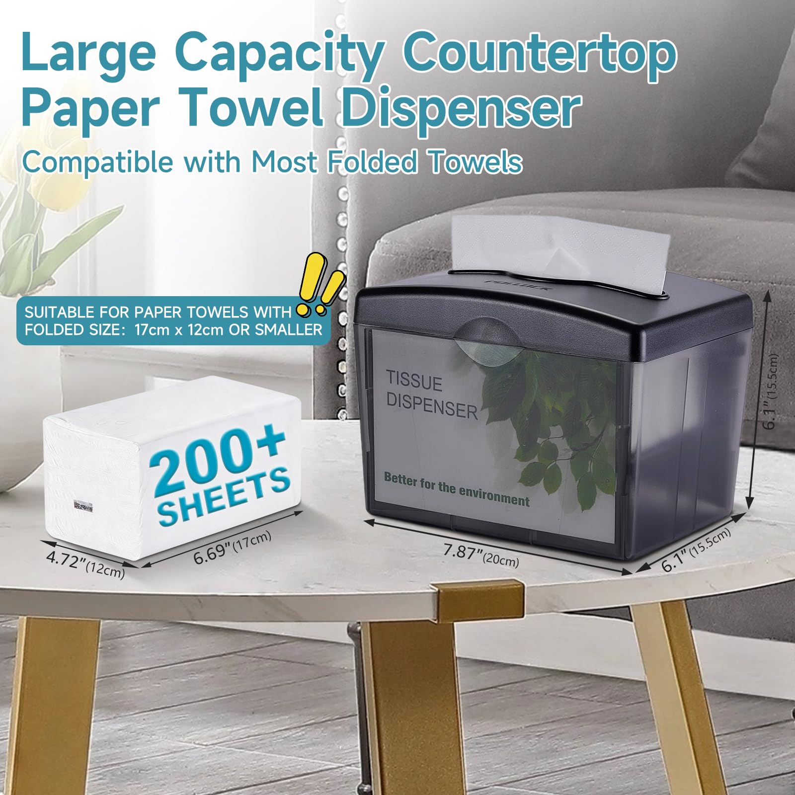 Pollock Countertop Napkin Dispenser, Multifold Paper Towel Dispenser Black