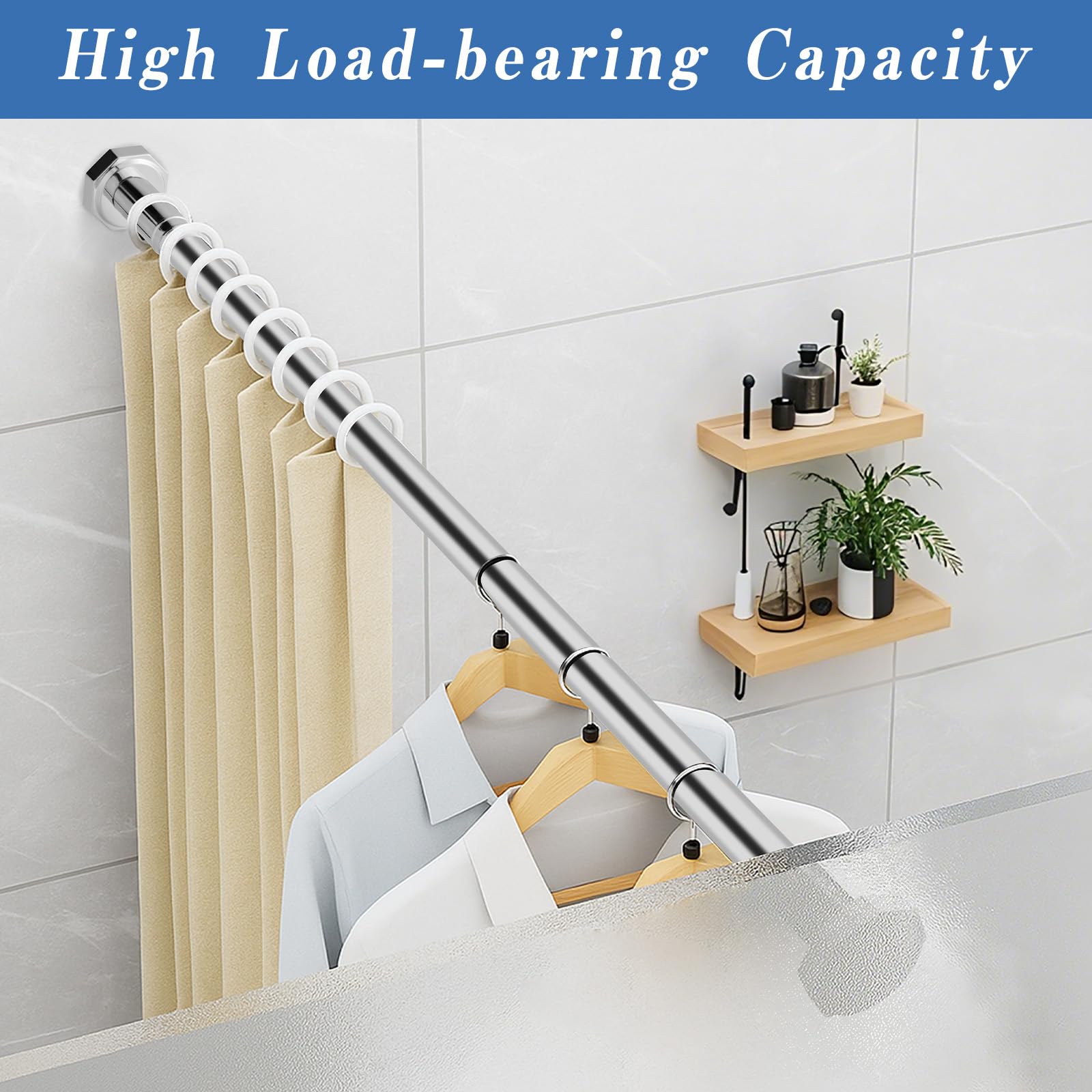 DEWEL Stainless Steel Shower Curtain Pole, 130-230cm Extendable No Drill Shower Curtain Rod Net Voile Curtains Rail
