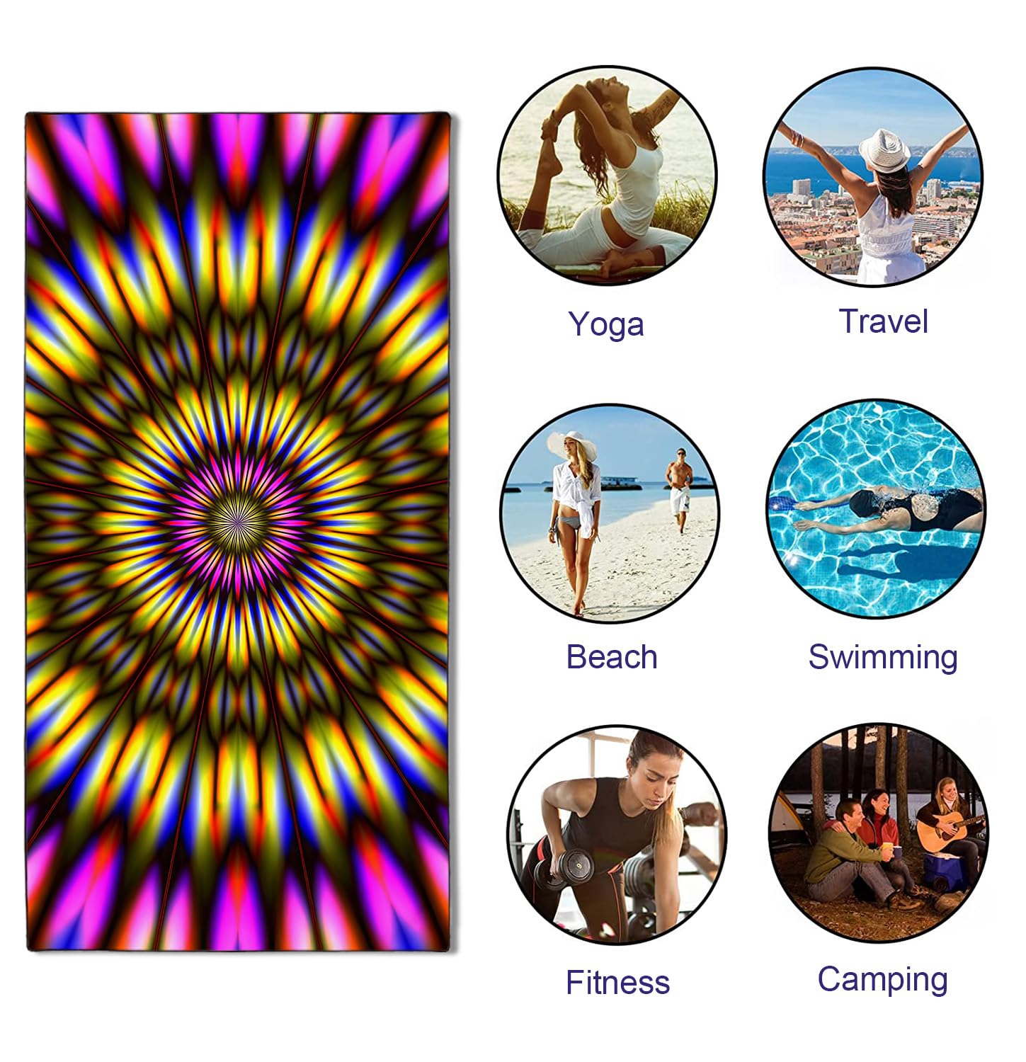 YISUMEI Radiant Tie-Dye Beach Towels for Adults Extra Large 180x90cm, Microfibre Quick Dry Towel for Travel Swimming Camping Sports