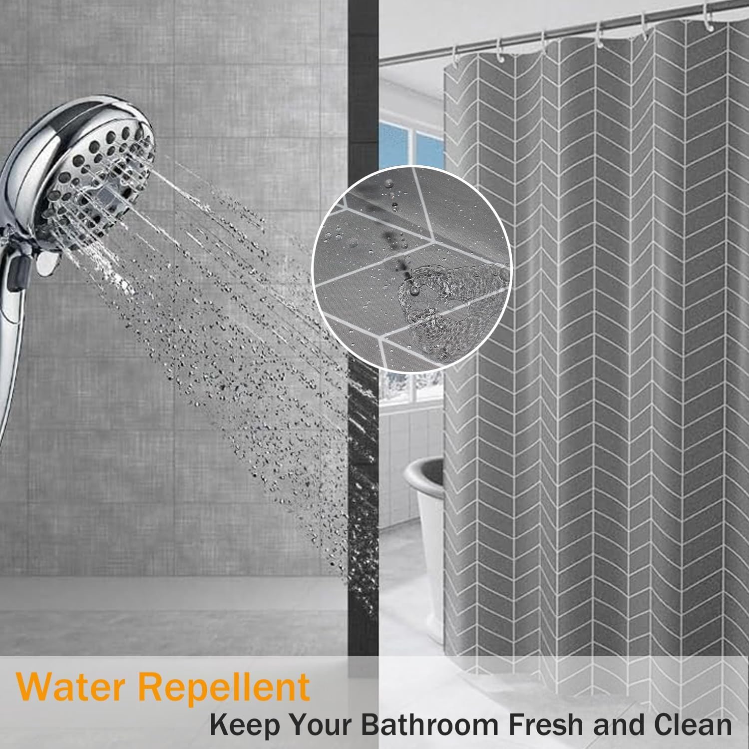 HUIBOHOU Shower Curtain - Solid Colour Fabric Shower Washable Curtain Mould Resistant and Water Repellent,180 * 200cm (Mixed Grey, 180 * 200cm)