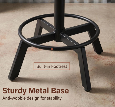 BOKKOLIK Vintage Bar Table 30-35.4inch Height Adjustable Industrial Bistro Table Retro Dinning Table for Kitchen Coffee House Pub Swivel Wooden Top